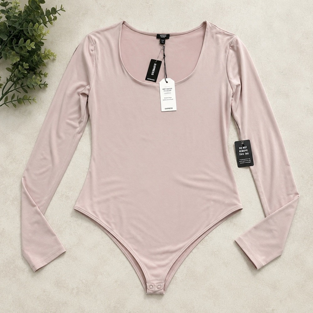 Express Body Contour Long Sleeve Bodysuit Blush Pink – Women's XL Brand New